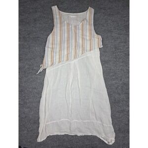 Luna Luz  Asymmetrical Overlay Dress Women's Medium White Pastel Stripe Linen